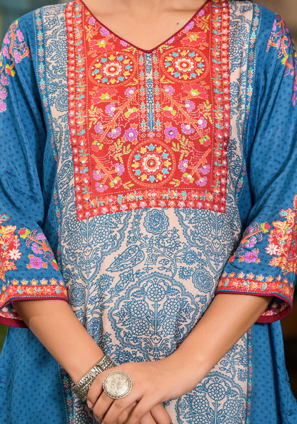 Juniper Women's Blue Viscose Rayon Printed Kurta Set - Distacart