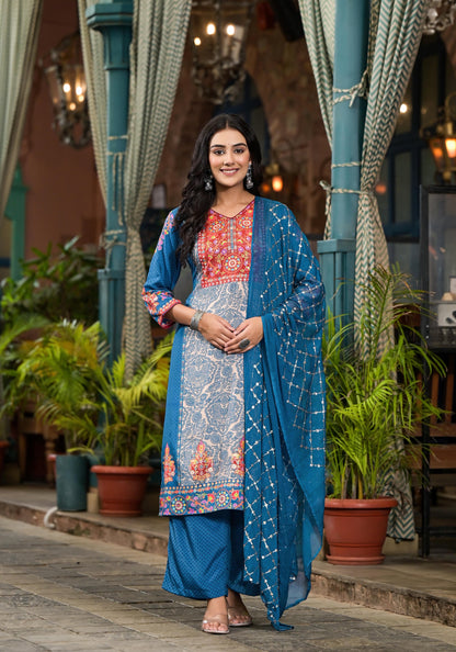 Juniper Women's Blue Viscose Rayon Printed Kurta Set - Distacart