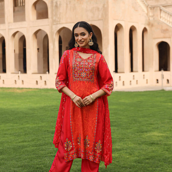 Juniper Women's Orange Viscose Rayon Printed Kurta Set - Distacart