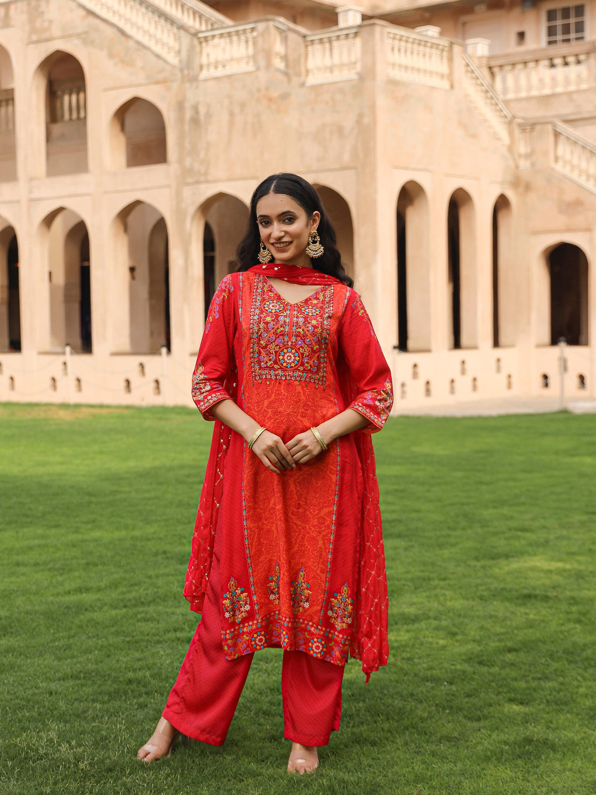 Juniper Women's Orange Viscose Rayon Printed Kurta Set - Distacart