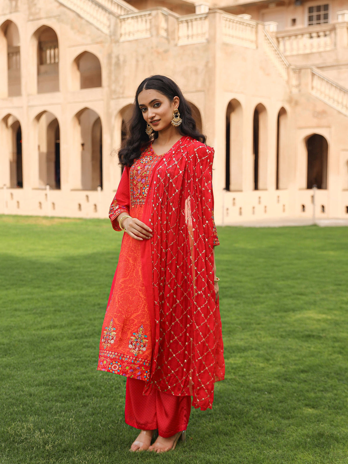 Juniper Women's Orange Viscose Rayon Printed Kurta Set - Distacart