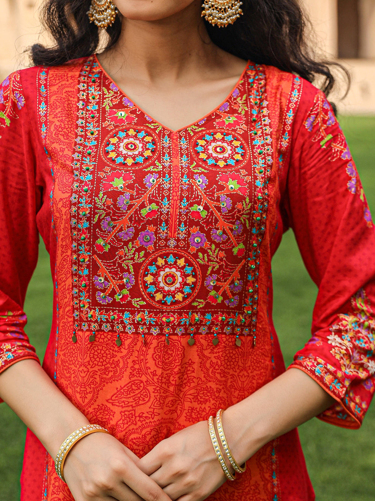 Juniper Women's Orange Viscose Rayon Printed Kurta Set - Distacart