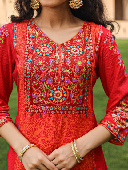 Juniper Women's Orange Viscose Rayon Printed Kurta Set - Distacart