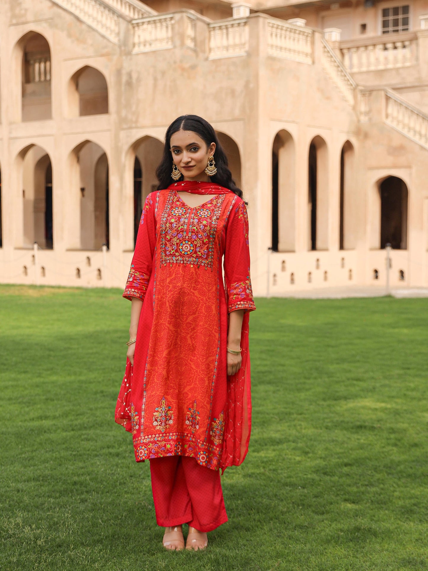 Juniper Women's Orange Viscose Rayon Printed Kurta Set - Distacart