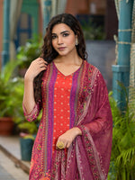 Thumbnail for Juniper Plum Ethnic Motif Printed Liva Rayon Kurta Set With Coins - Distacart