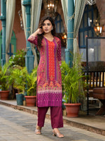 Thumbnail for Juniper Plum Ethnic Motif Printed Liva Rayon Kurta Set With Coins - Distacart