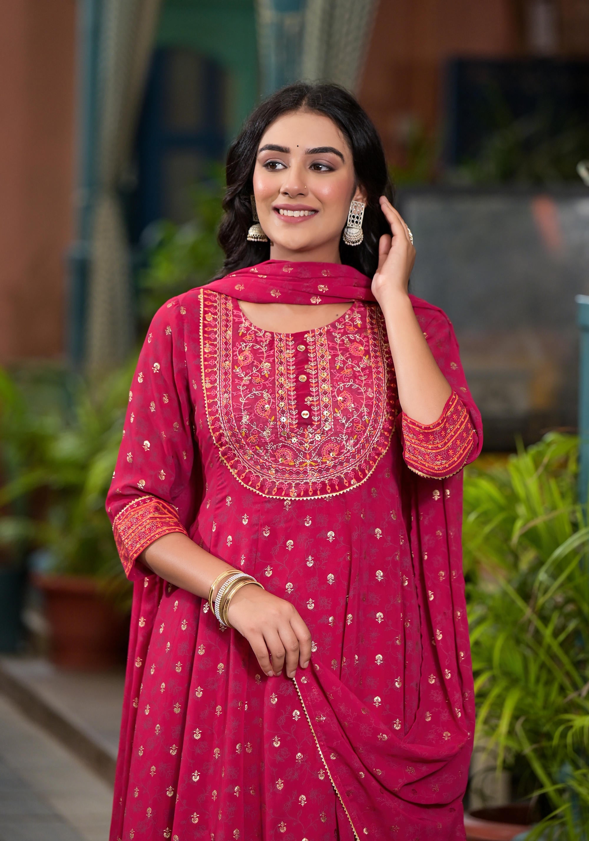 Juniper Women's Pink Georgette Printed Kurta Set - Distacart