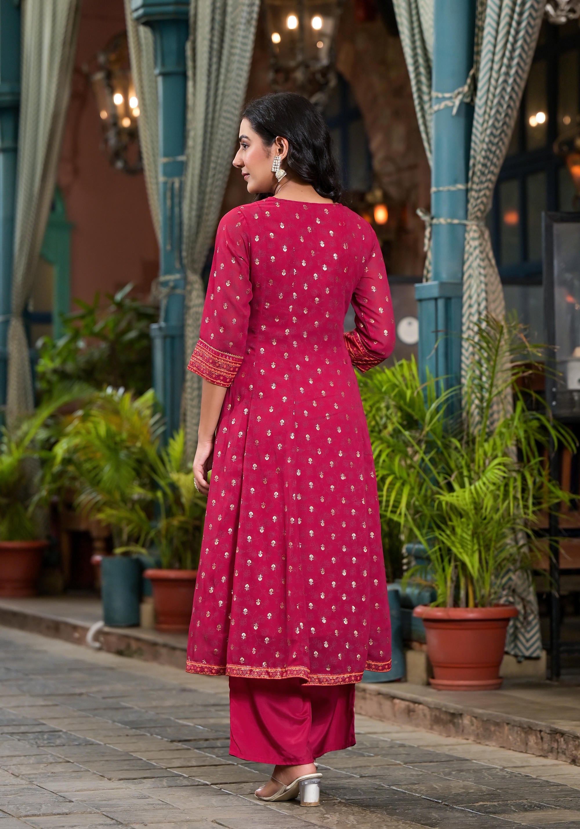 Juniper Women's Pink Georgette Printed Kurta Set - Distacart