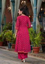 Thumbnail for Juniper Women's Pink Georgette Printed Kurta Set - Distacart