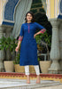 Juniper Blue Thread Embroidered A-Lined Liva Rayon Kurta With Beads & Sequins - Distacart