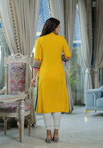 Thumbnail for Juniper Women's Mustard Thread Embroidered Liva Rayon Kurta With Sequins Beads & Mirror Work - Distacart