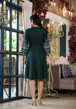 Thumbnail for Juniper Green Ethnic Motif Printed Liva Rayon Dress With Dori & Sequin - Distacart