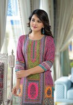 Thumbnail for Juniper Women's Pink Floral Printed Liva Rayon Kurta With Beads & Sequins Work - Distacart