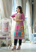 Thumbnail for Juniper Women's Pink Floral Printed Liva Rayon Kurta With Beads & Sequins Work - Distacart