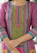 Thumbnail for Juniper Women's Pink Floral Printed Liva Rayon Kurta With Beads & Sequins Work - Distacart