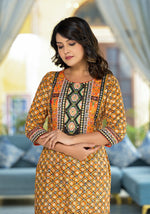 Thumbnail for Juniper Women's Mustard Ethnic Motif Printed Liva Rayon Kurta With Sequins & Gota Patti Work - Distacart