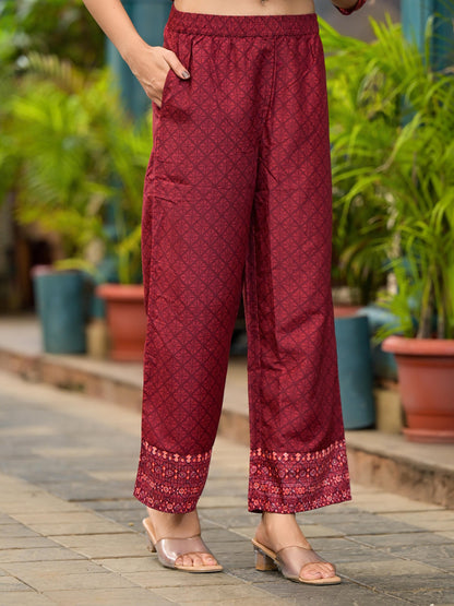 Juniper Women's Rust Ethnic Motif Printed Cotton Kurta Set With Thread Work & Sequins - Distacart