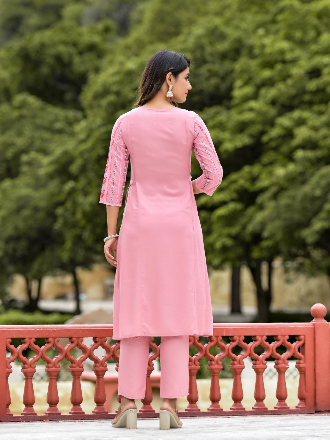 Juniper Women's Peach Floral Printed Liva Rayon Kurta Pant & Dupatta Set With Doris At Waist & Thread Work & Tassels - Distacart