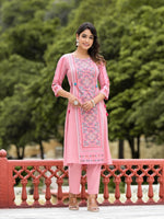 Thumbnail for Juniper Women's Peach Floral Printed Liva Rayon Kurta Pant & Dupatta Set With Doris At Waist & Thread Work & Tassels - Distacart
