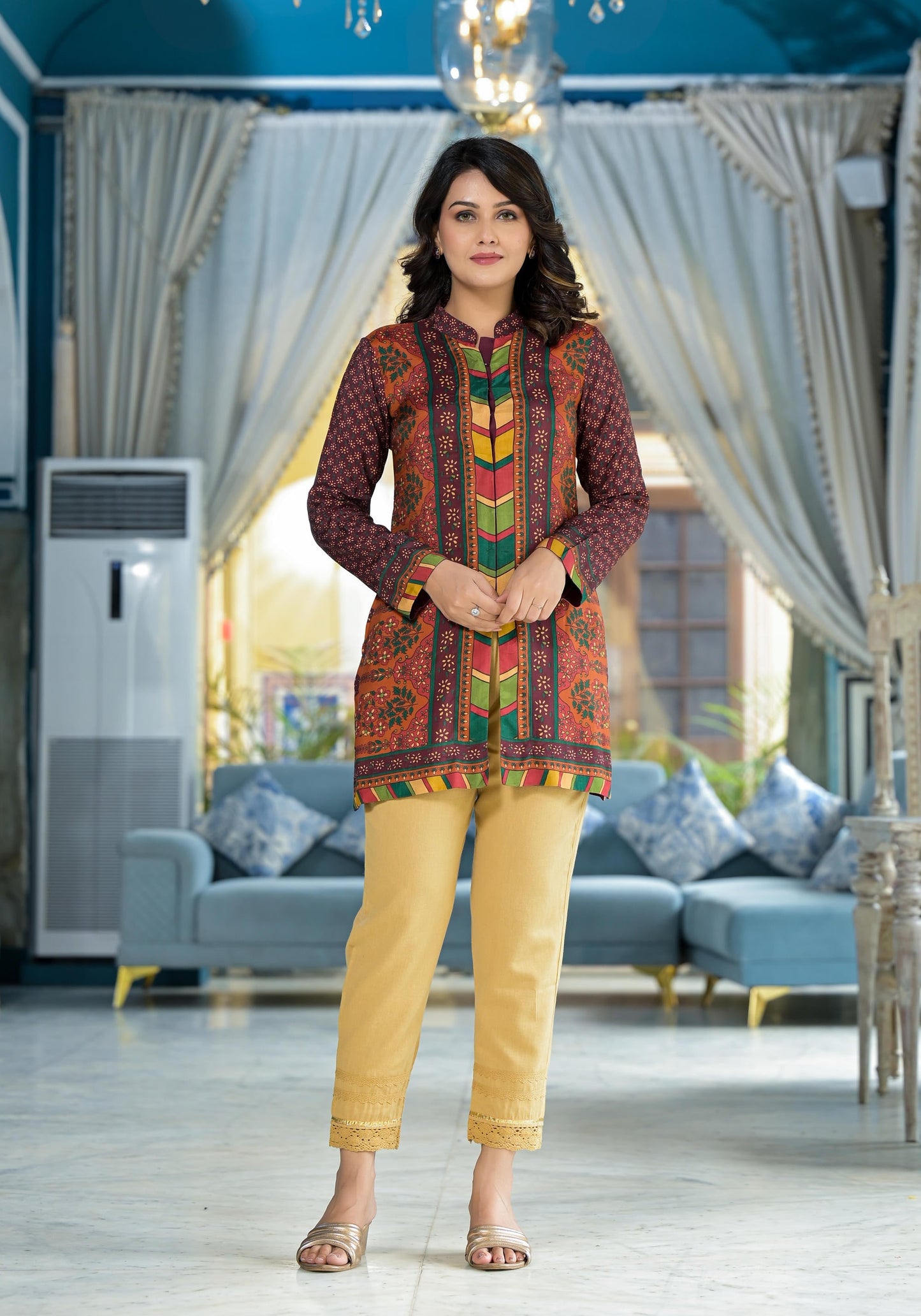 Juniper Multi Ethnic Motif Printed Viscose Tunic For Women - Distacart