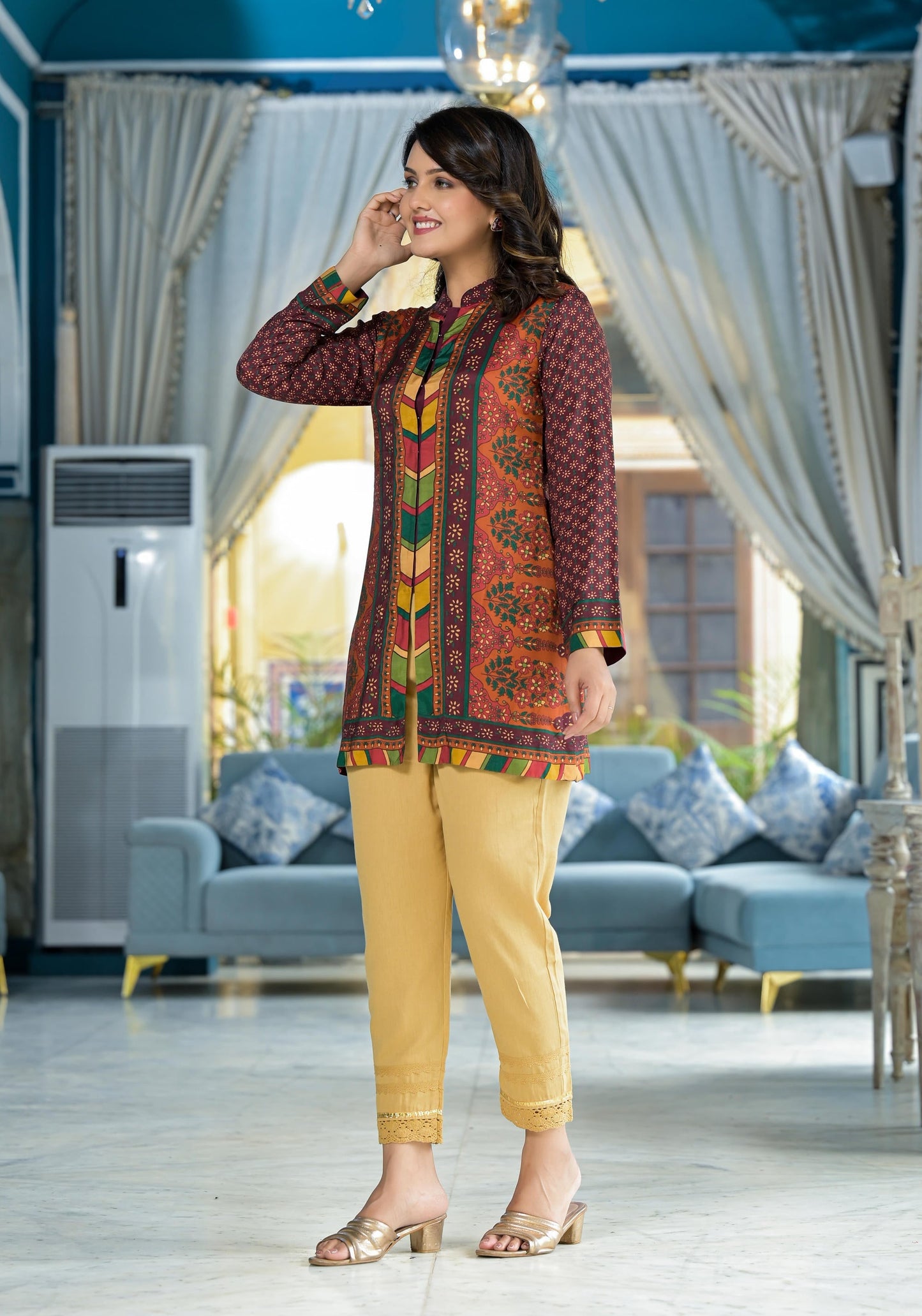 Juniper Multi Ethnic Motif Printed Viscose Tunic For Women - Distacart
