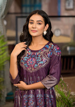 Thumbnail for Juniper Women's Plum Ethnic Motif Printed Santoon Dress With Thread & Zari Work - Distacart