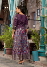 Thumbnail for Juniper Women's Plum Ethnic Motif Printed Santoon Dress With Thread & Zari Work - Distacart