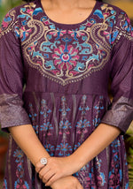 Thumbnail for Juniper Women's Plum Ethnic Motif Printed Santoon Dress With Thread & Zari Work - Distacart