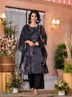 Thumbnail for Juniper Women's Black Viscose Rayon Printed Kurta Set