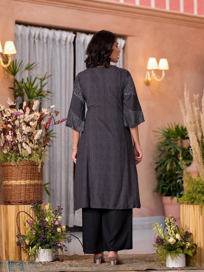 Juniper Women's Black Viscose Rayon Printed Kurta Set - Distacart