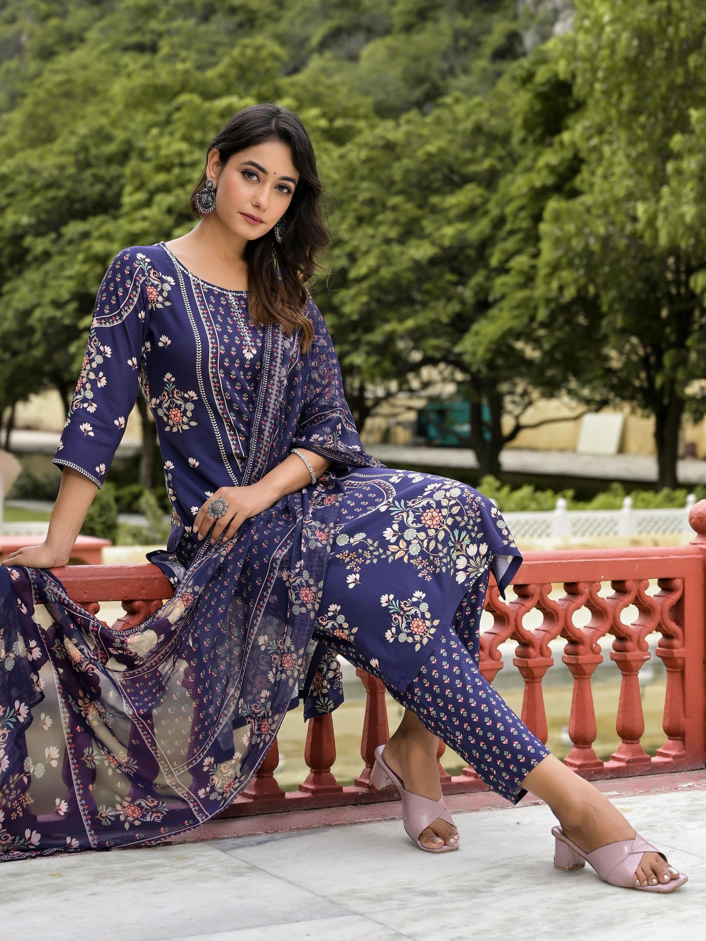Juniper Women's Blue Viscose Rayon Printed Kurta Set - Distacart