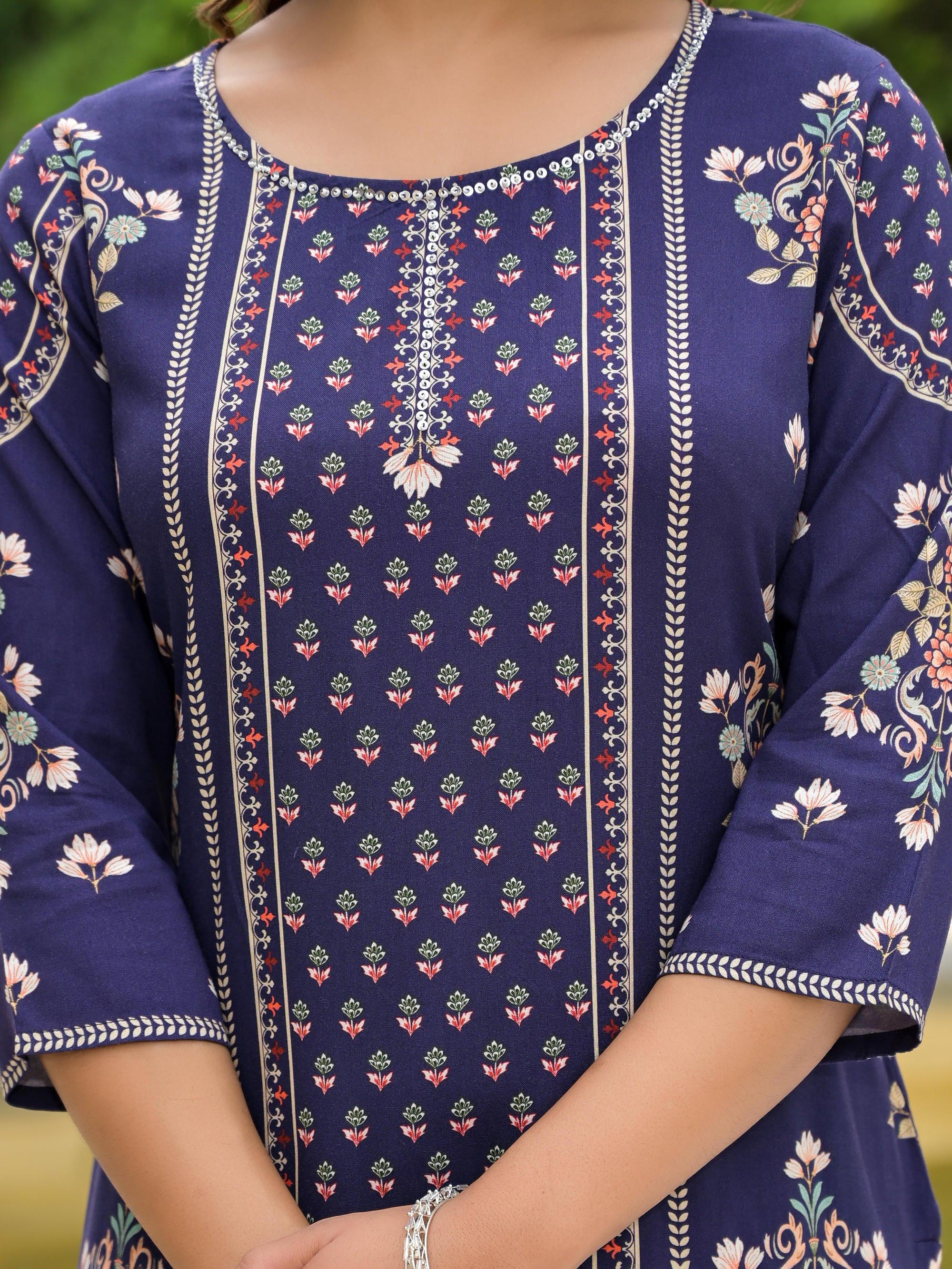 Juniper Women's Blue Viscose Rayon Printed Kurta Set - Distacart