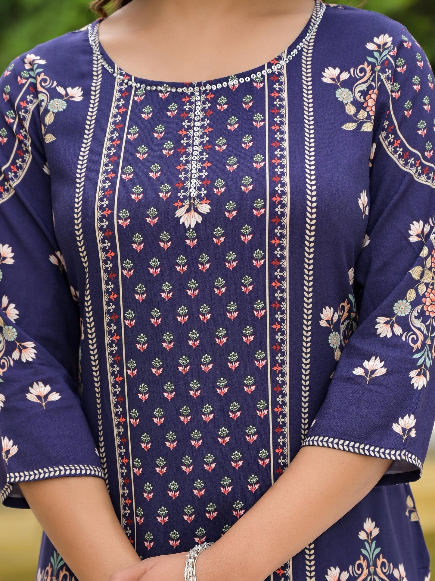 Juniper Women's Blue Viscose Rayon Printed Kurta Set - Distacart