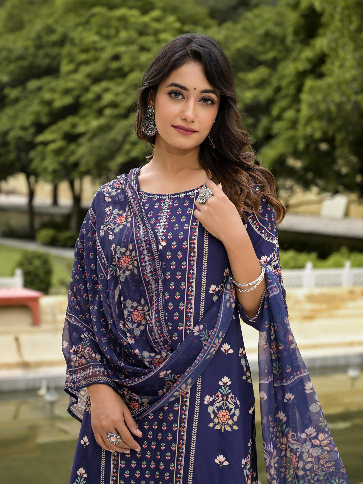 Juniper Women's Blue Viscose Rayon Printed Kurta Set - Distacart