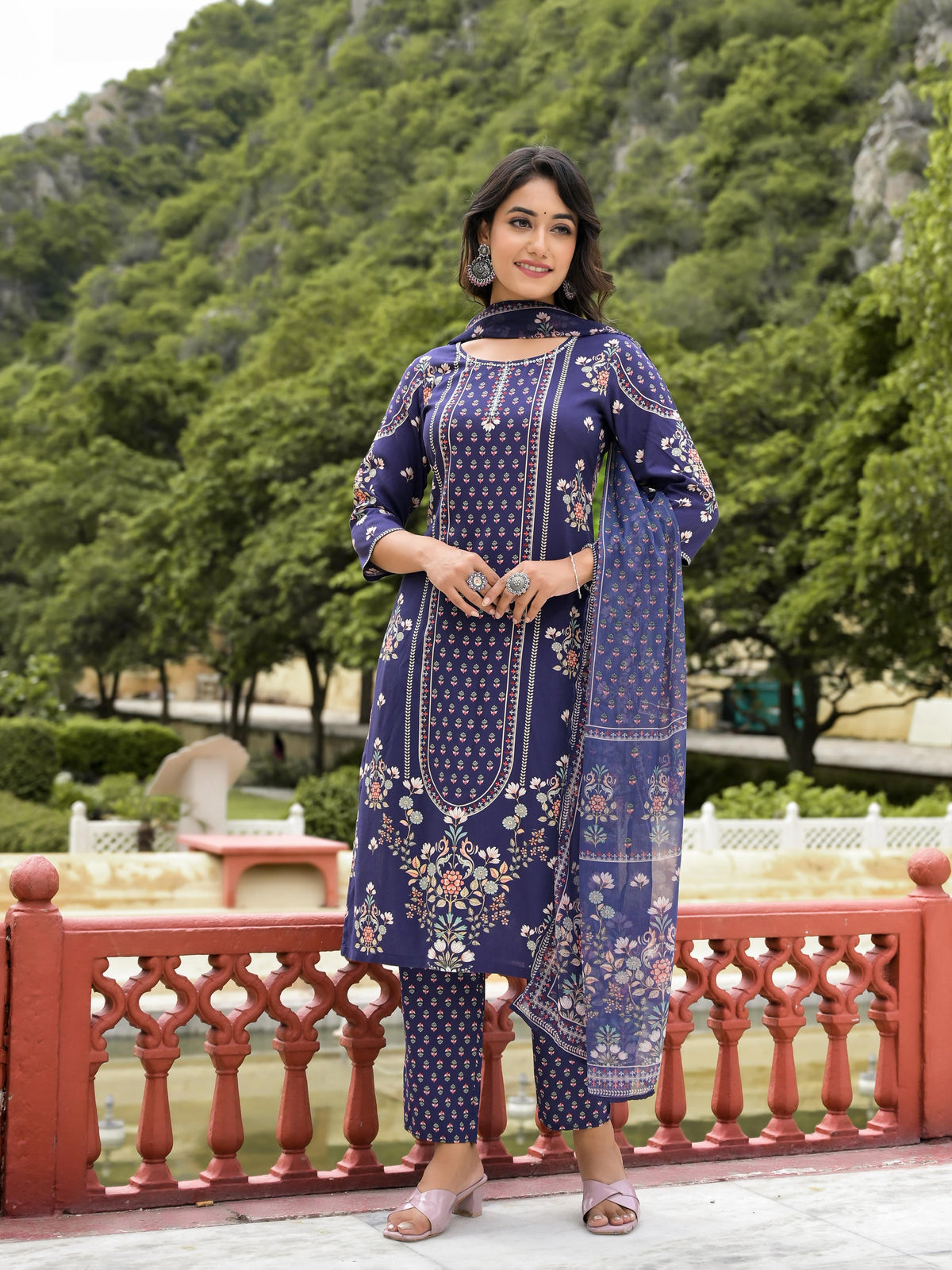 Juniper Women's Blue Viscose Rayon Printed Kurta Set - Distacart