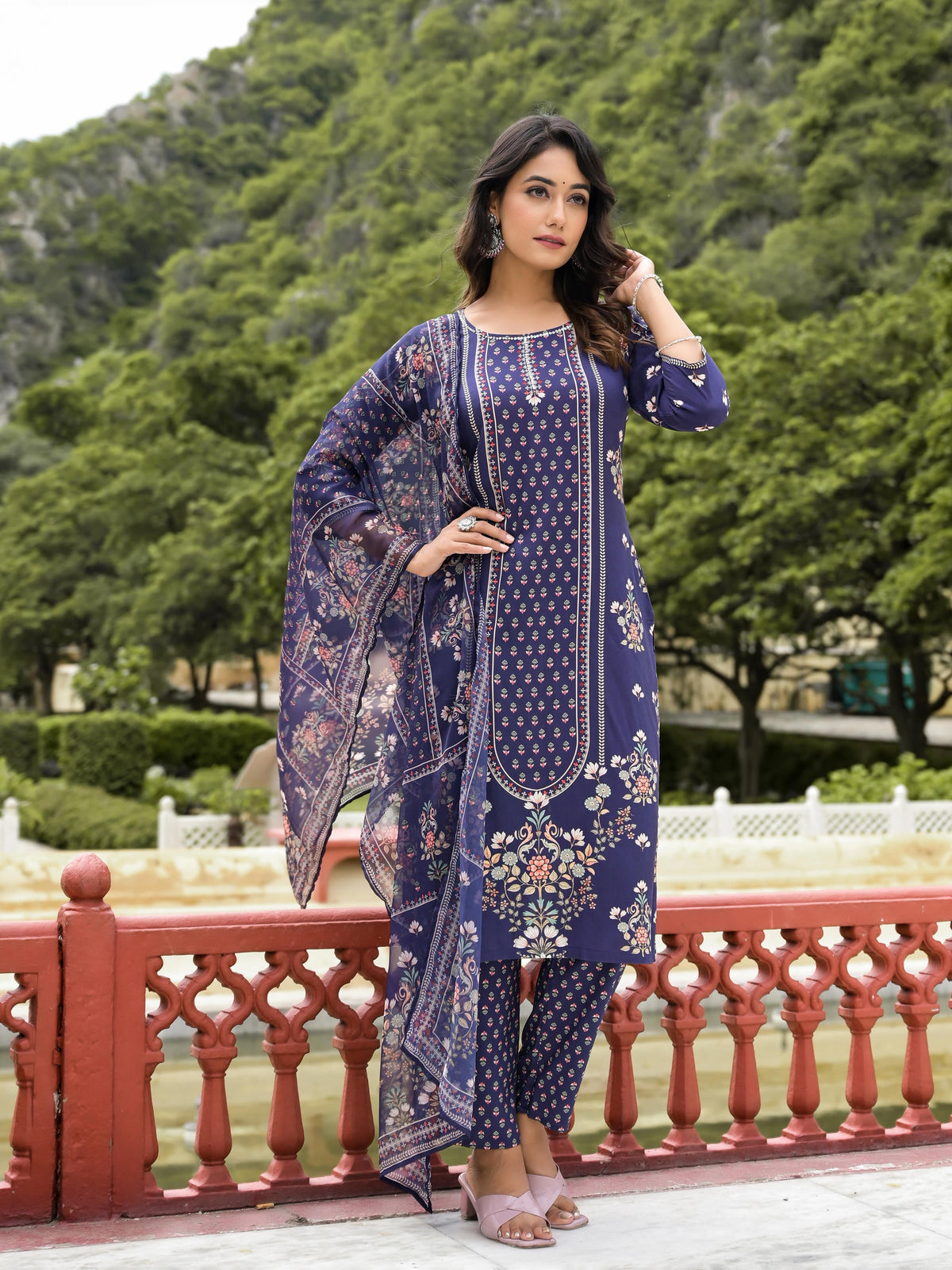 Juniper Women's Blue Viscose Rayon Printed Kurta Set - Distacart