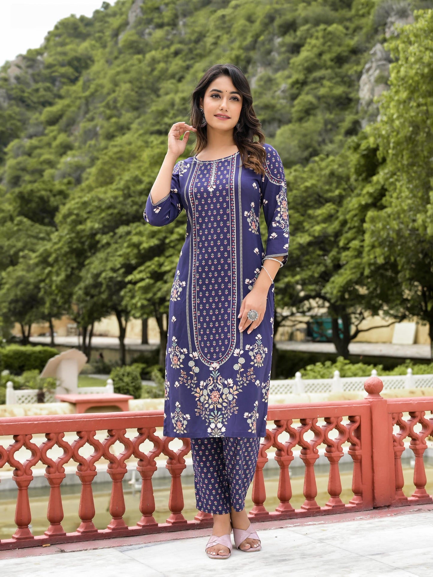 Juniper Women's Blue Viscose Rayon Printed Kurta Set - Distacart