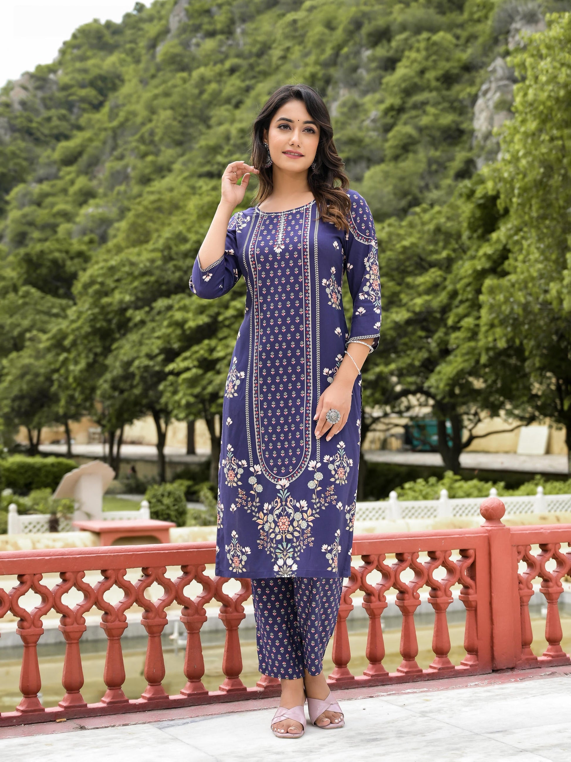 Juniper Women's Blue Viscose Rayon Printed Kurta Set - Distacart