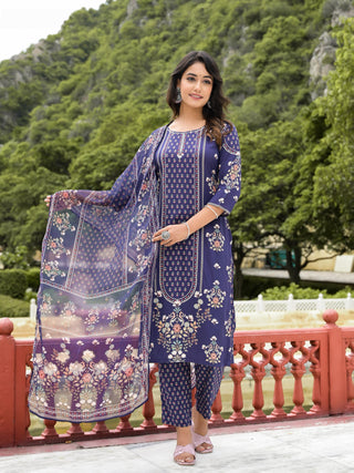 Juniper Women's Blue Viscose Rayon Printed Kurta Set - Distacart