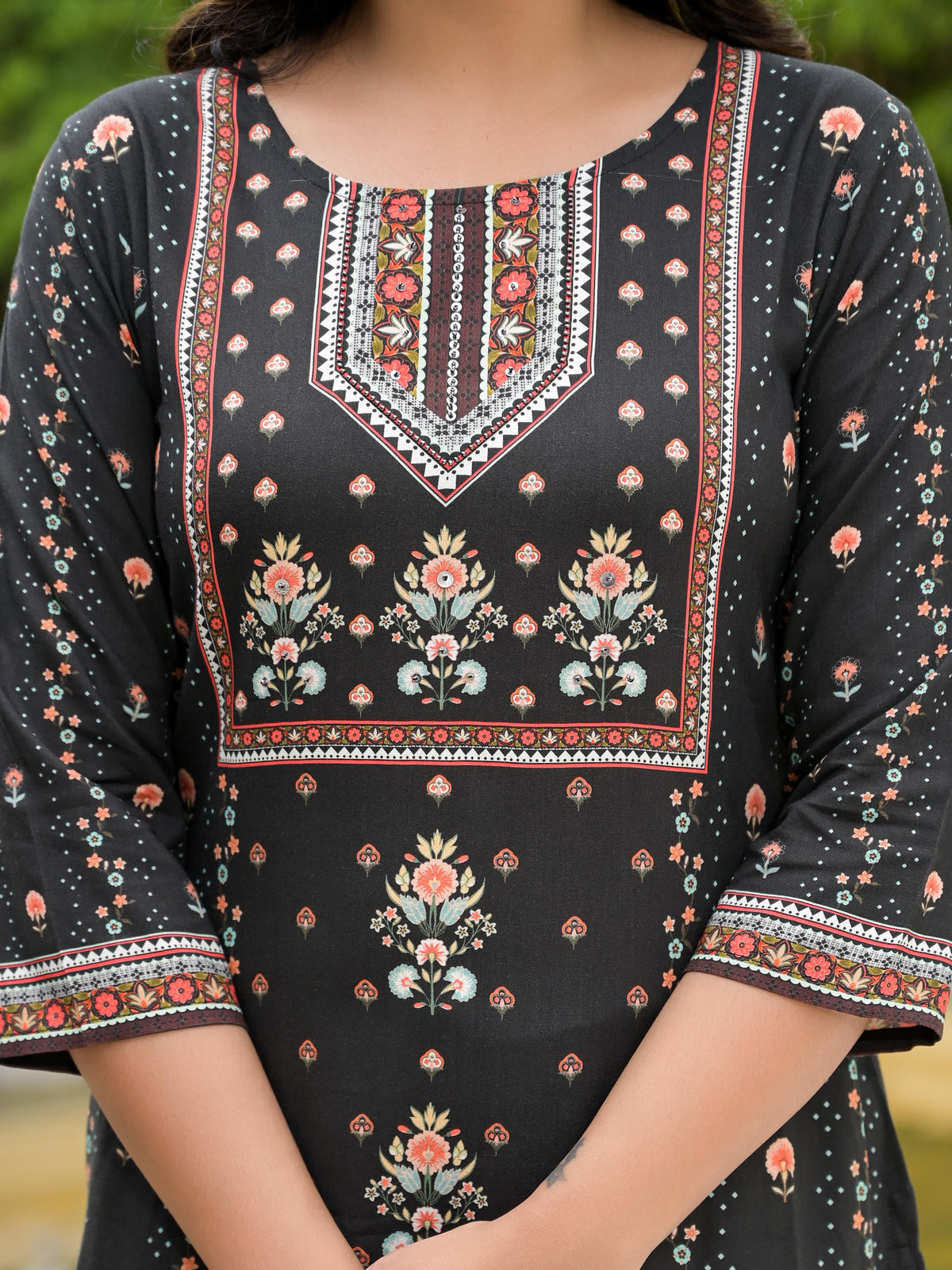 Juniper Women's Black Viscose Rayon Printed Kurta Set - Distacart