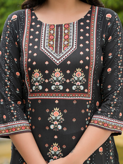 Juniper Women's Black Viscose Rayon Printed Kurta Set - Distacart