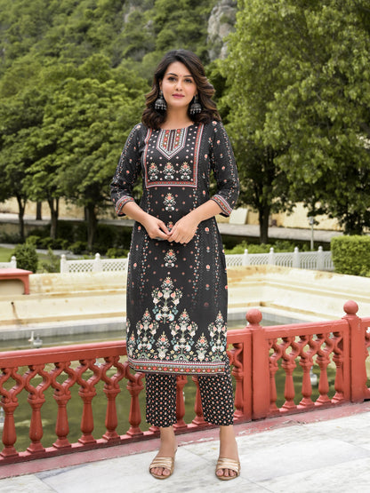 Juniper Women's Black Viscose Rayon Printed Kurta Set - Distacart