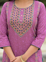 Thumbnail for Juniper Women's Lavender Ethnic Motif Printed Liva Rayon Kurta Pant And Dupatta Set With Buttons & Tassels - Distacart