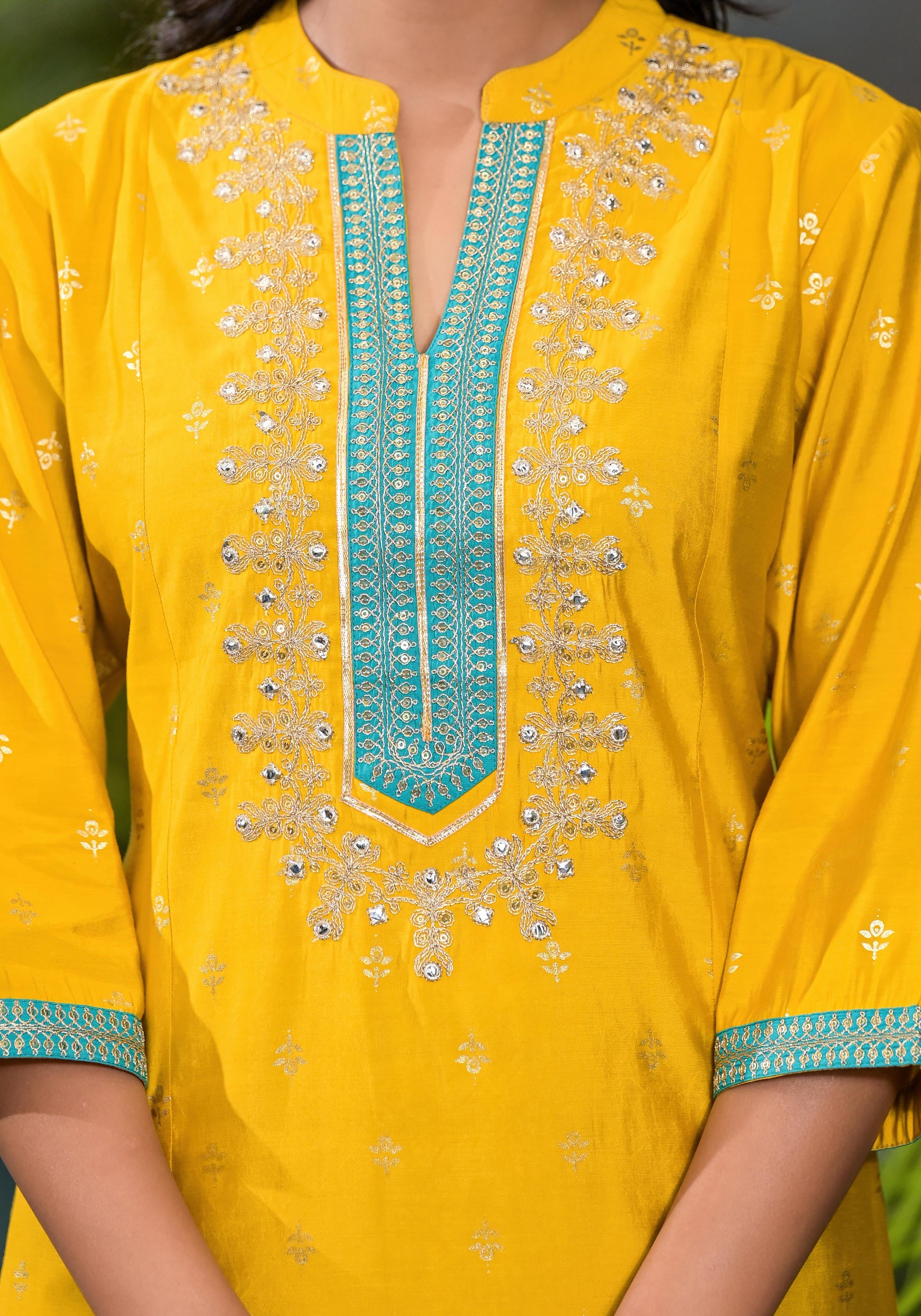 Juniper Women's Yellow Viscose Rayon Embroidered Kurta Set - Distacart