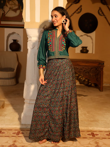 Juniper Women's Blue Viscose Rayon Embroidered Top & Skirt - Distacart