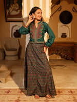 Thumbnail for Juniper Women's Blue Viscose Rayon Embroidered Top & Skirt - Distacart