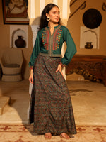 Thumbnail for Juniper Women's Blue Viscose Rayon Embroidered Top & Skirt - Distacart