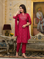 Thumbnail for Juniper Women's Women Red Printed Straight Kurta Pants & Dupatta Set - Distacart