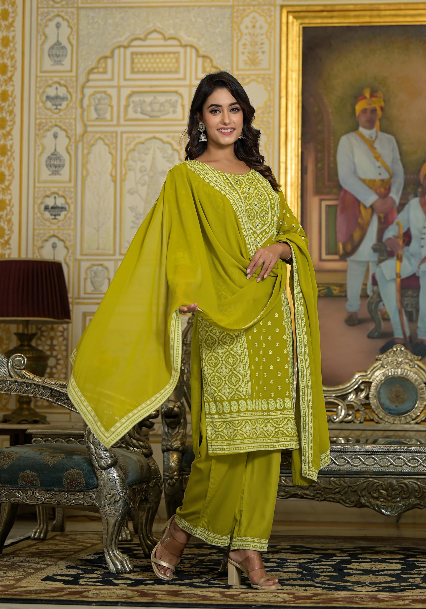 Juniper Women's Green Georgette Embroidered Kurta Set - Distacart