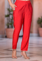 Thumbnail for Juniper Women's Red Zari Embroidered Viscose Kurta Set With Mirror Work - Distacart